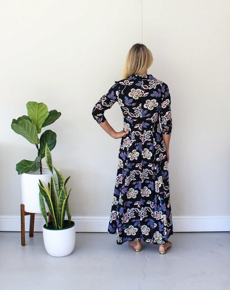 3/4 Sleeve Maxi Dress - Floral Print
