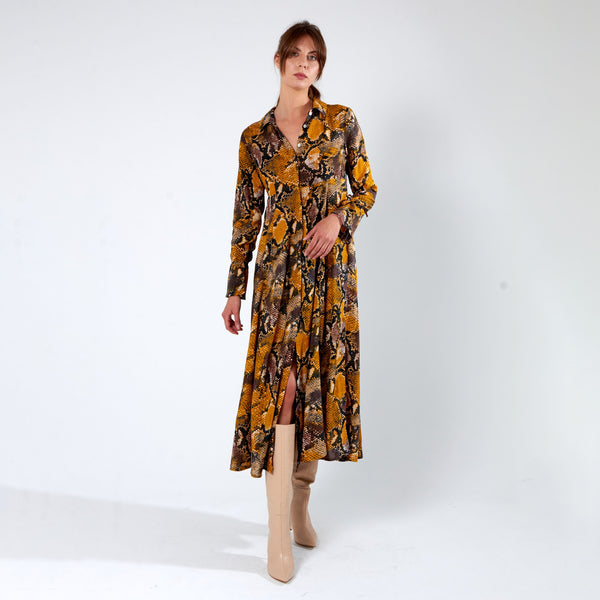 Maxi Shirt Dress - Mustard Snake