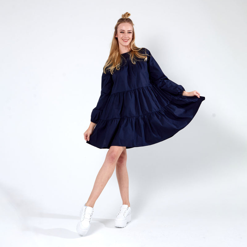 Long sleeve tiered dress - Navy