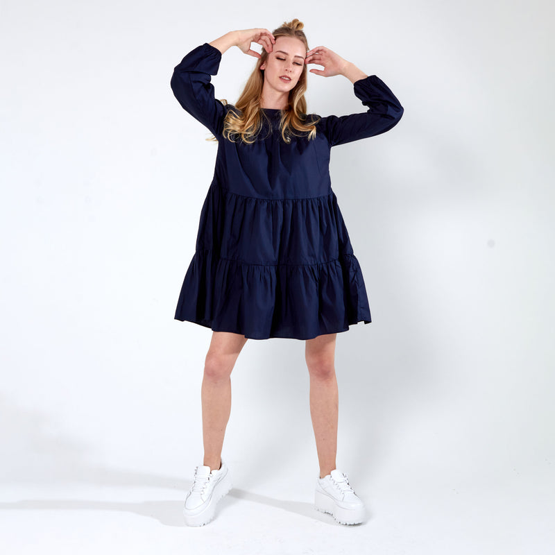 Long sleeve tiered dress - Navy