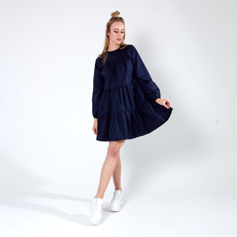 Long sleeve tiered dress - Navy