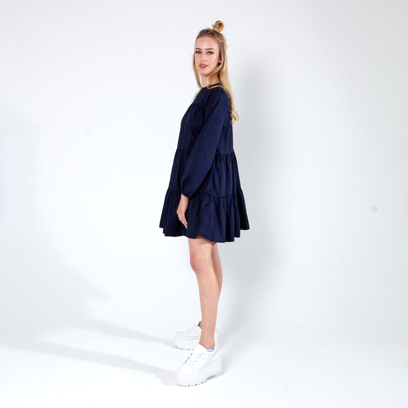 Long sleeve tiered dress - Navy