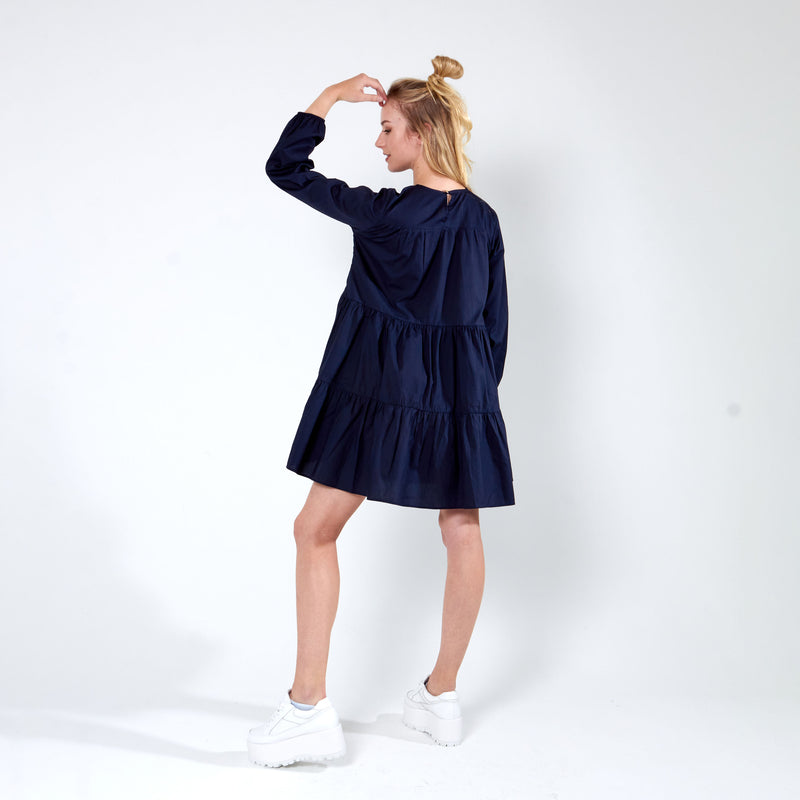 Long sleeve tiered dress - Navy