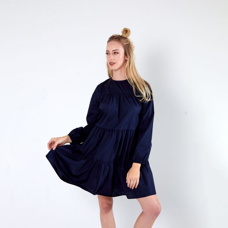 Long sleeve tiered dress - Navy