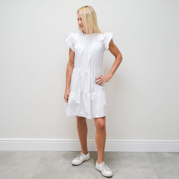 Frill sleeve tiered dress - White
