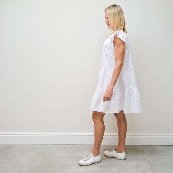 Frill sleeve tiered dress - White
