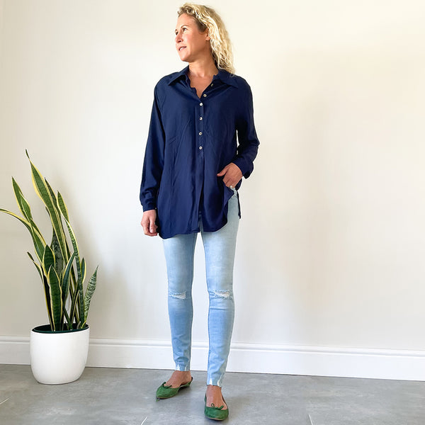 Shirt with Side Slits - Navy