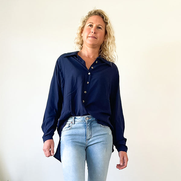 Shirt with Side Slits - Navy