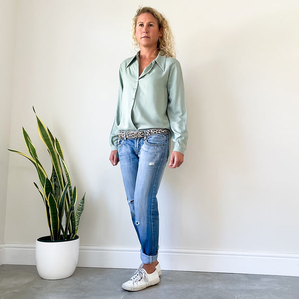 Shirt with Side Slits - Sage