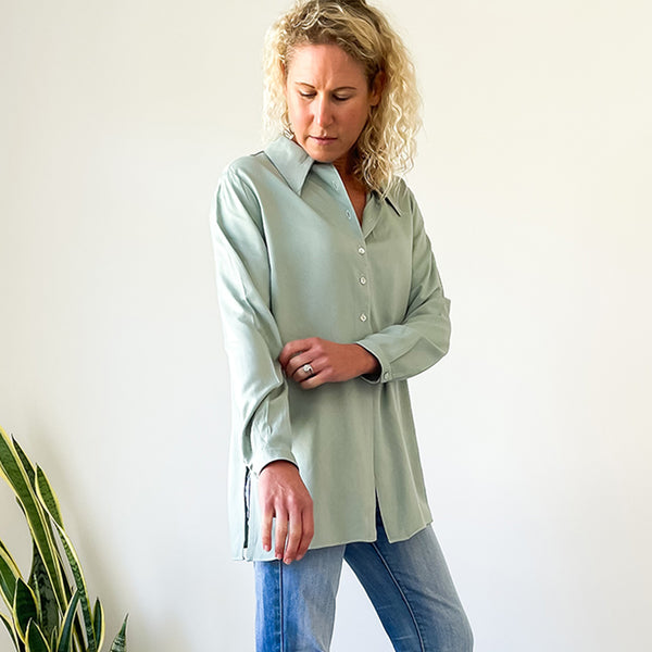 Shirt with Side Slits - Sage