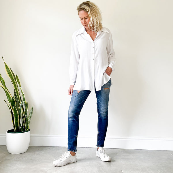 Shirt with side slits - White