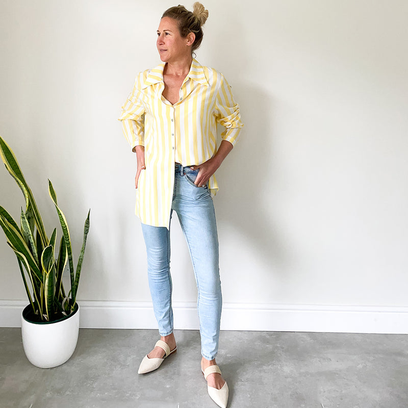 Shirt with Side Slits - Yellow Stripe