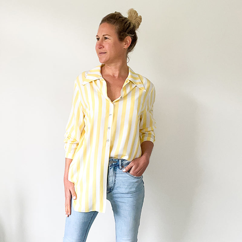 Shirt with Side Slits - Yellow Stripe