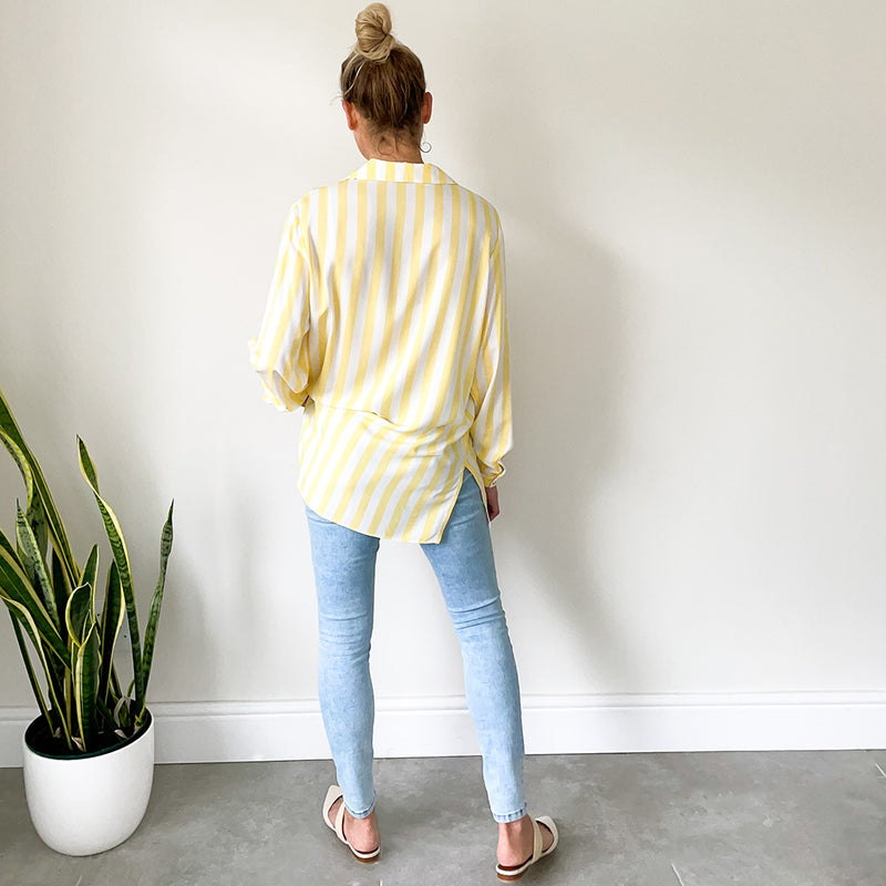 Shirt with Side Slits - Yellow Stripe