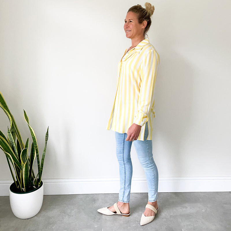 Shirt with Side Slits - Yellow Stripe