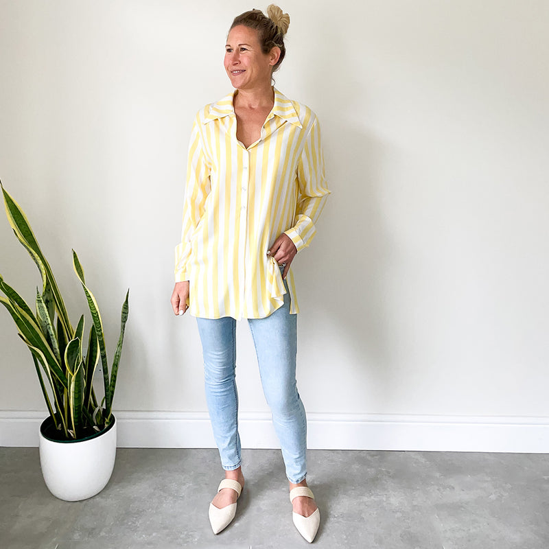 Shirt with Side Slits - Yellow Stripe