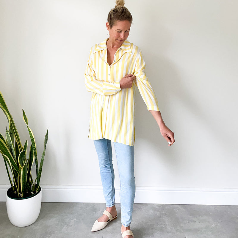 Shirt with Side Slits - Yellow Stripe