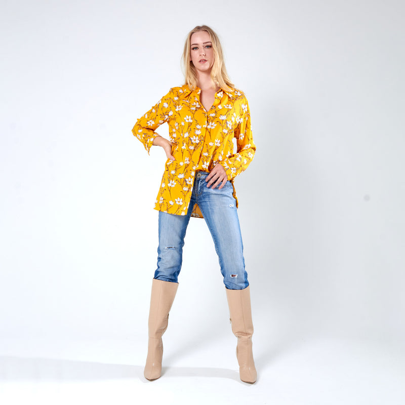 Shirt with side slits - Yellow Print