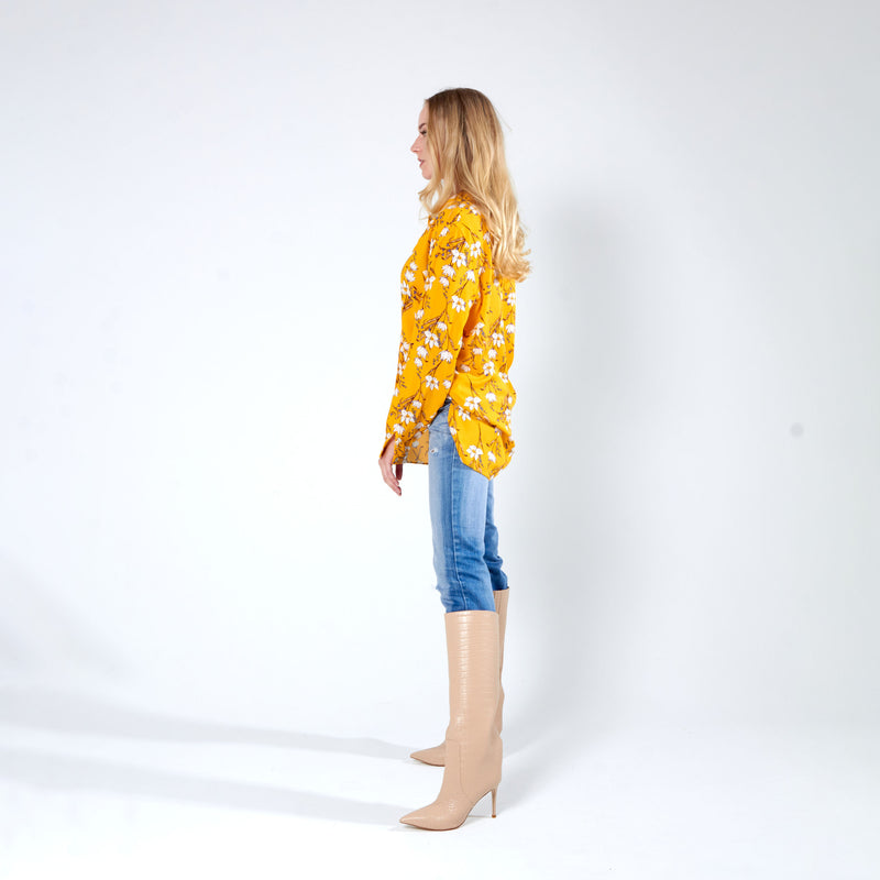 Shirt with side slits - Yellow Print