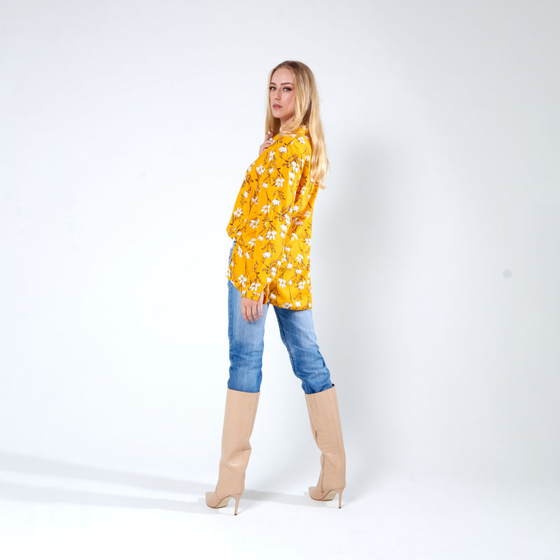 Shirt with side slits - Yellow Print