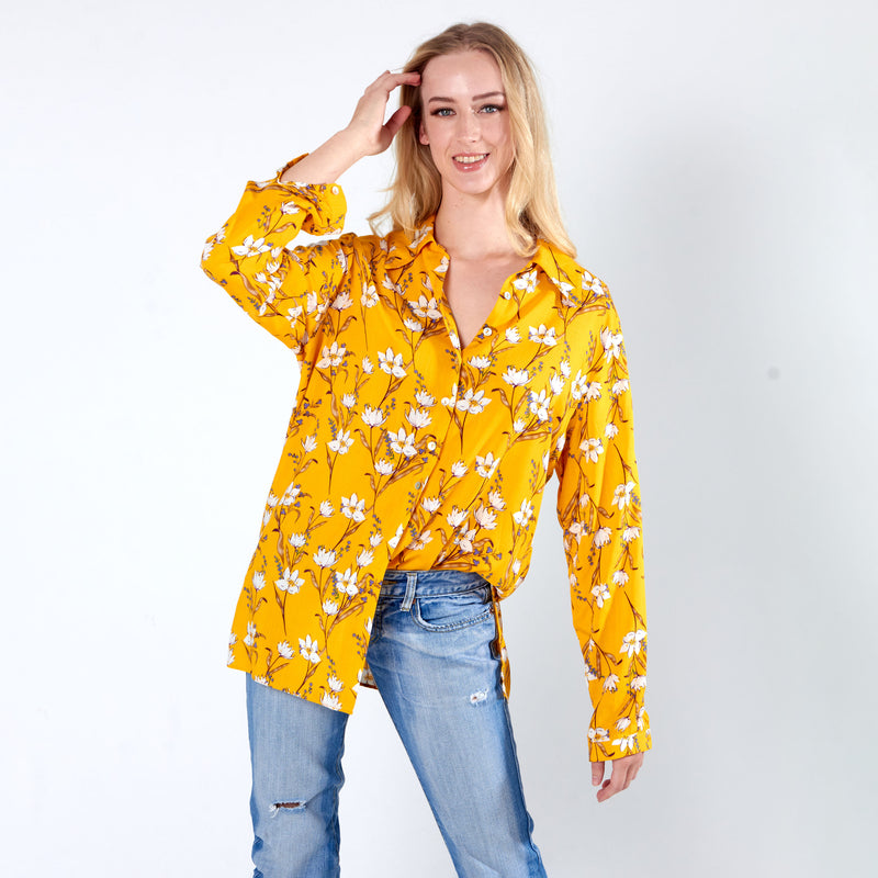 Shirt with side slits - Yellow Print