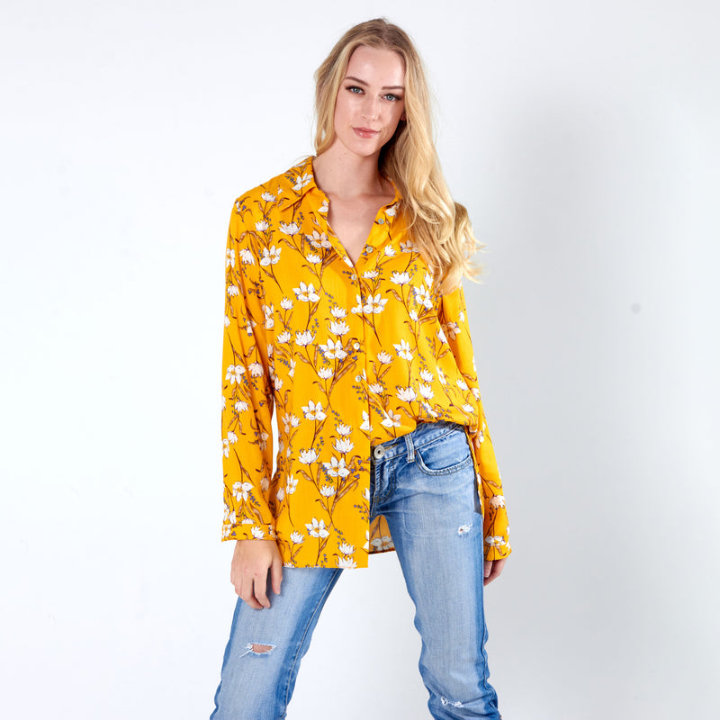 Shirt with side slits - Yellow Print